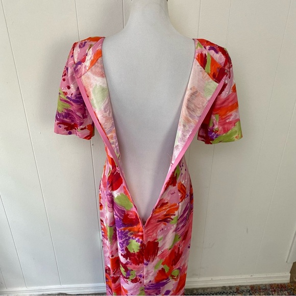 Vintage 60s 70s Pink Floral Empire Waist Maxi Dress Hostess 19.5” PTP, 15.5” W - Picture 8 of 16